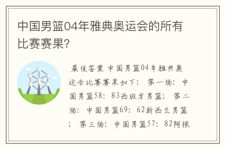中国男篮04年雅典奥运会的所有比赛赛果?