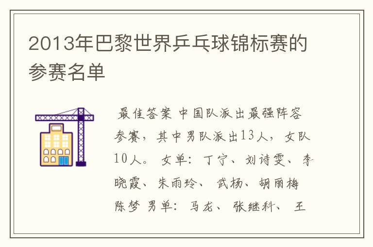 2013年巴黎世界乒乓球锦标赛的参赛名单