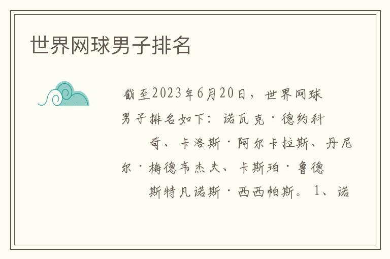 世界网球男子排名