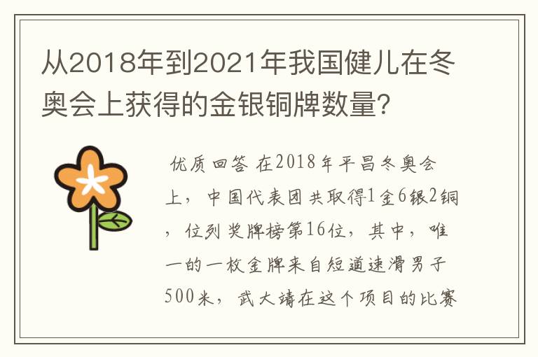 从2018年到2021年我国健儿在冬奥会上获得的金银铜牌数量?