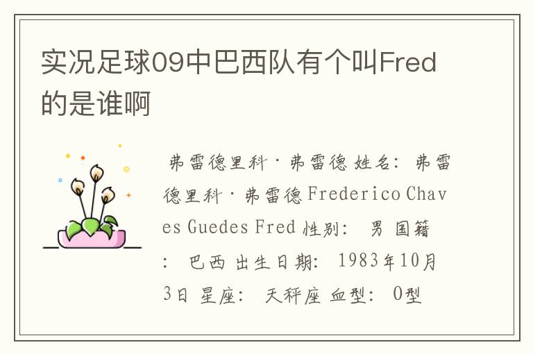 实况足球09中巴西队有个叫Fred的是谁啊