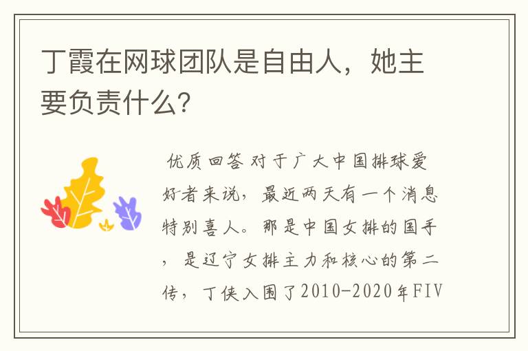 丁霞在网球团队是自由人,她主要负责什么?