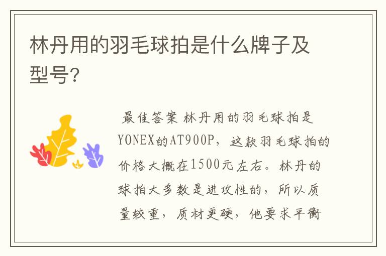 林丹用的羽毛球拍是什么牌子及型号?
