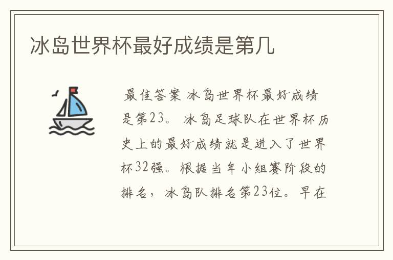 冰岛世界杯最好成绩是第几
