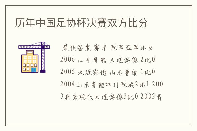 历年中国足协杯决赛双方比分