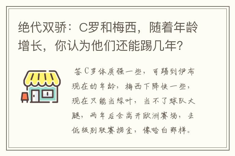 绝代双骄:C罗和梅西,随着年龄增长,你认为他们还能踢几年?