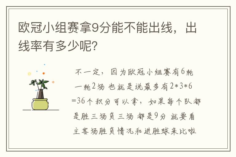 欧冠小组赛拿9分能不能出线,出线率有多少呢?