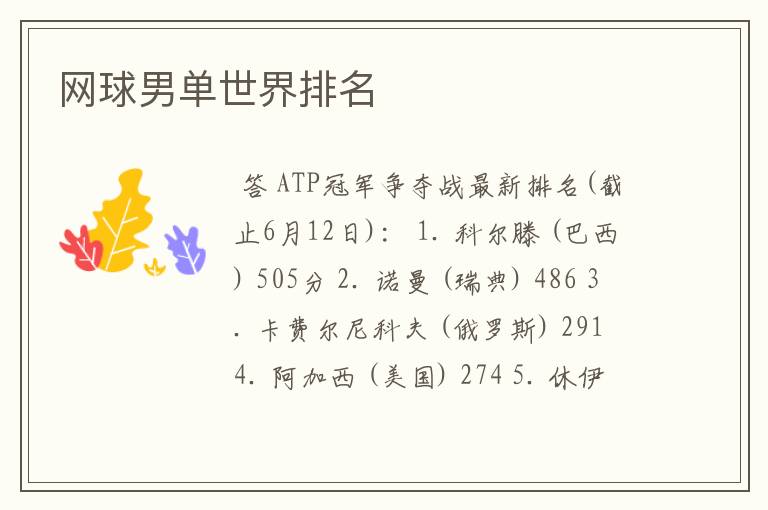 网球男单世界排名