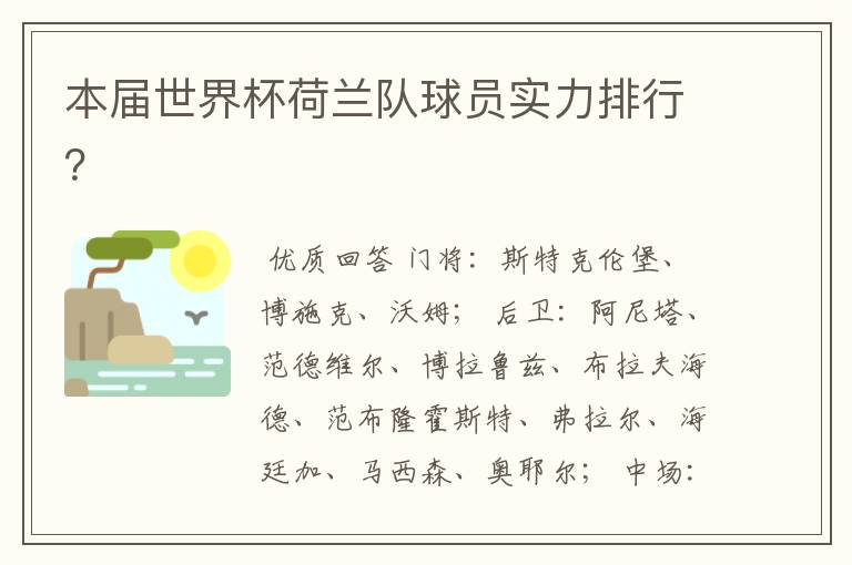 本届世界杯荷兰队球员实力排行?