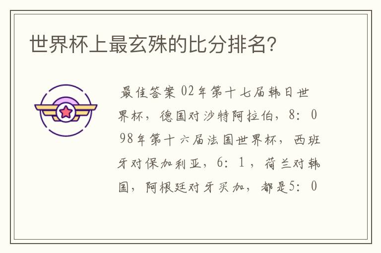 世界杯上最玄殊的比分排名？