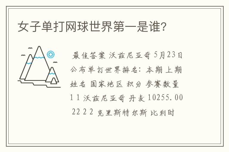 女子单打网球世界第一是谁?