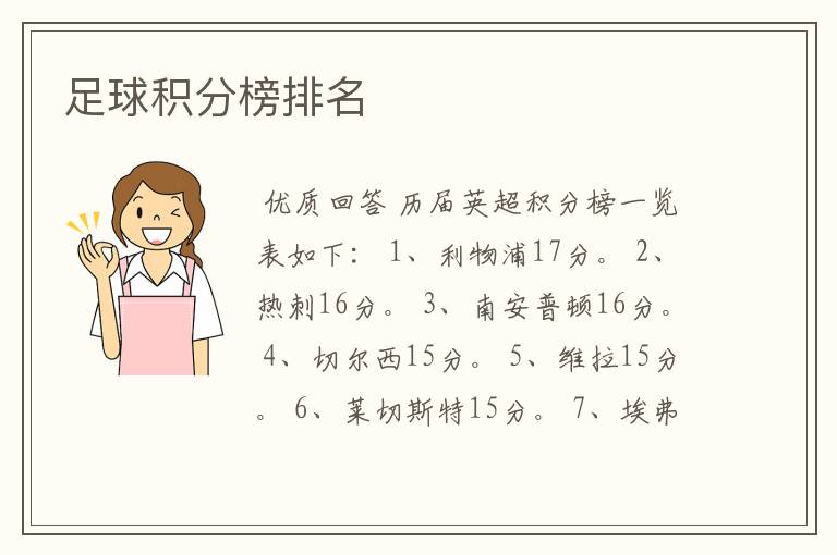 足球积分榜排名