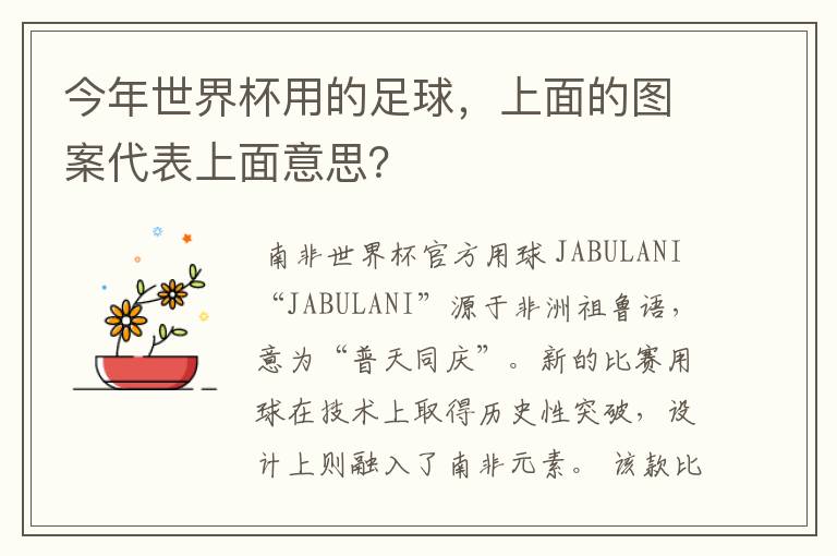 今年世界杯用的足球,上面的图案代表上面意思?