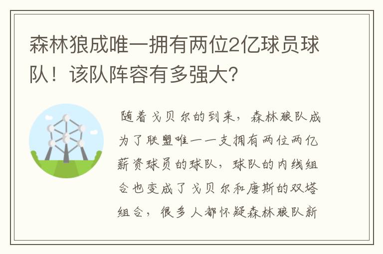 森林狼成唯一拥有两位2亿球员球队!该队阵容有多强大?