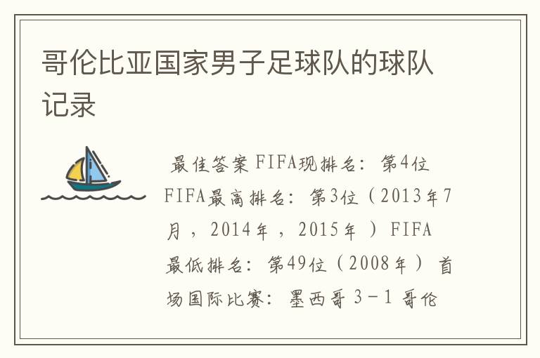 哥伦比亚国家男子足球队的球队记录