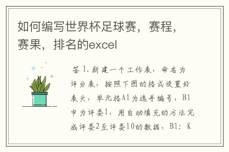 如何编写世界杯足球赛,赛程,赛果,排名的excel