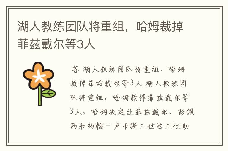 湖人教练团队将重组,哈姆裁掉菲兹戴尔等3人