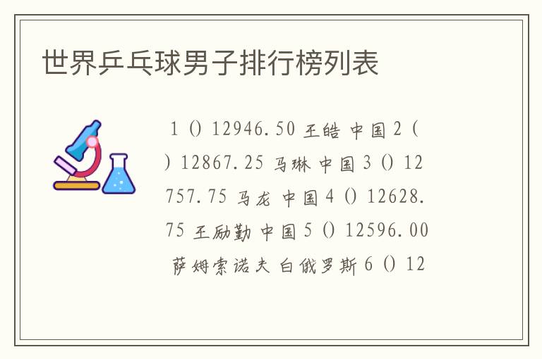 世界乒乓球男子排行榜列表