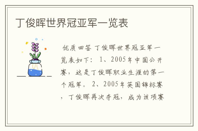 丁俊晖世界冠亚军一览表