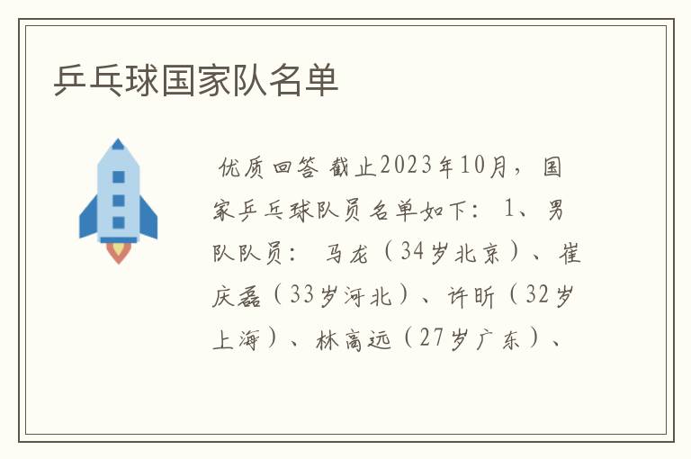 乒乓球国家队名单