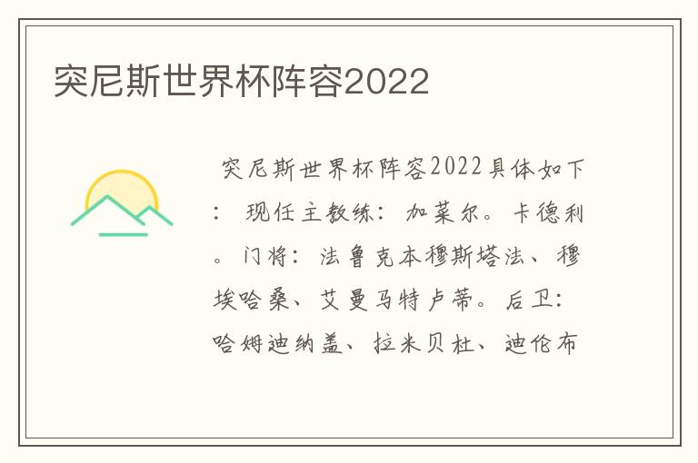 突尼斯世界杯阵容2022