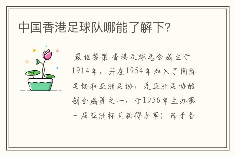 中国香港足球队哪能了解下?