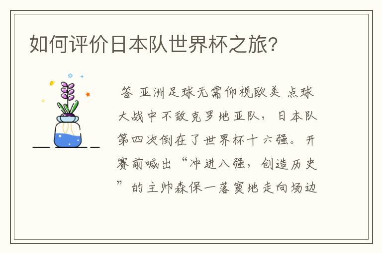 如何评价日本队世界杯之旅?