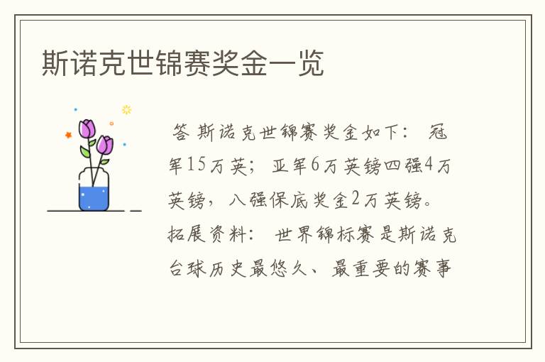 斯诺克世锦赛奖金一览