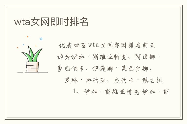 wta女网即时排名