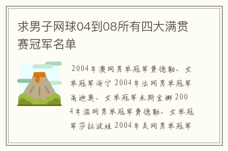 求男子网球04到08所有四大满贯赛冠军名单