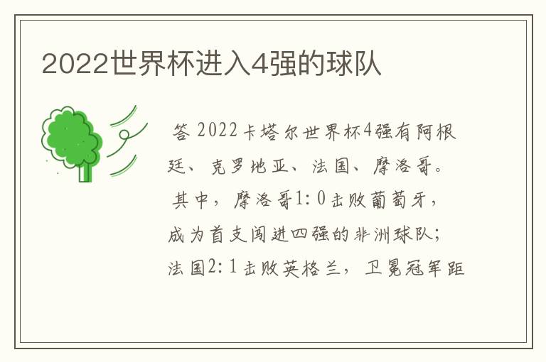 2022世界杯进入4强的球队