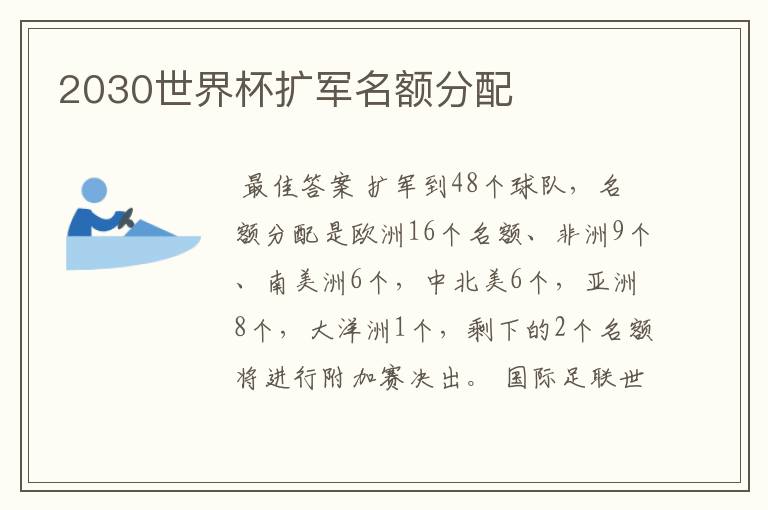 2030世界杯扩军名额分配