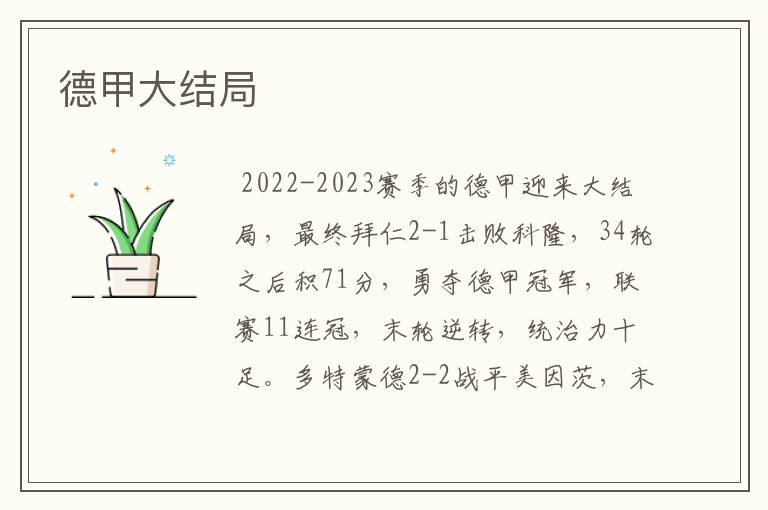 德甲大结局