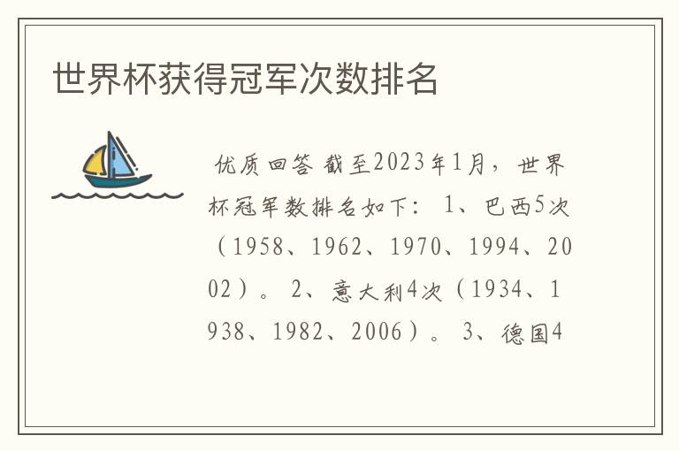 世界杯获得冠军次数排名