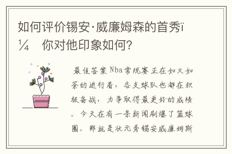 如何评价锡安·威廉姆森的首秀,你对他印象如何?