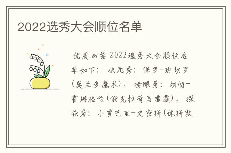 2022选秀大会顺位名单