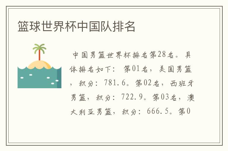 篮球世界杯中国队排名