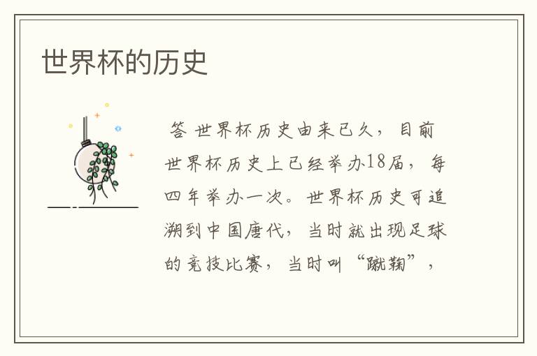 世界杯的历史