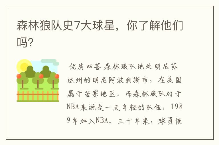 森林狼队史7大球星,你了解他们吗?