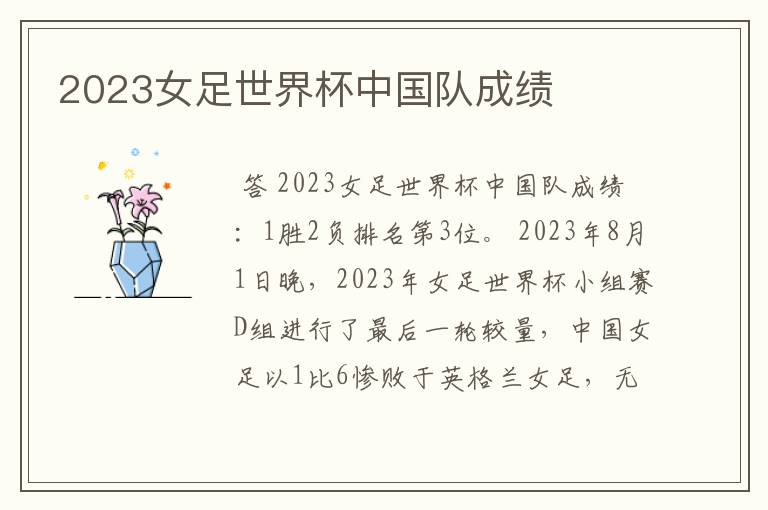 2023女足世界杯中国队成绩