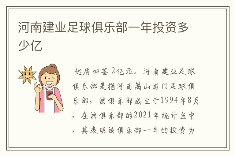 河南建业足球俱乐部一年投资多少亿