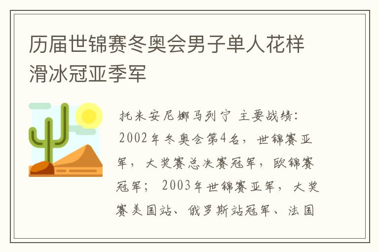 历届世锦赛冬奥会男子单人花样滑冰冠亚季军