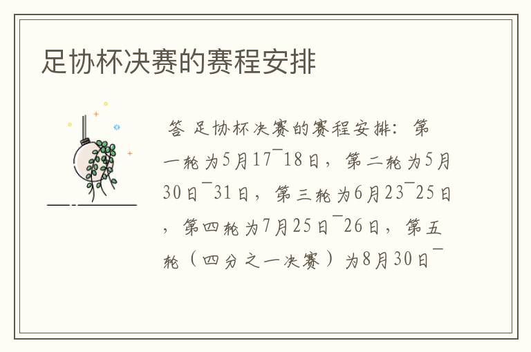 足协杯决赛的赛程安排