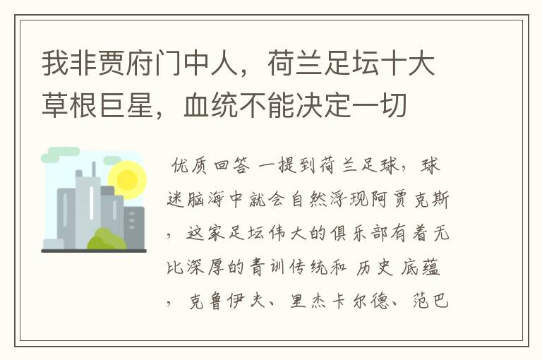 我非贾府门中人,荷兰足坛十大草根巨星,血统不能决定一切