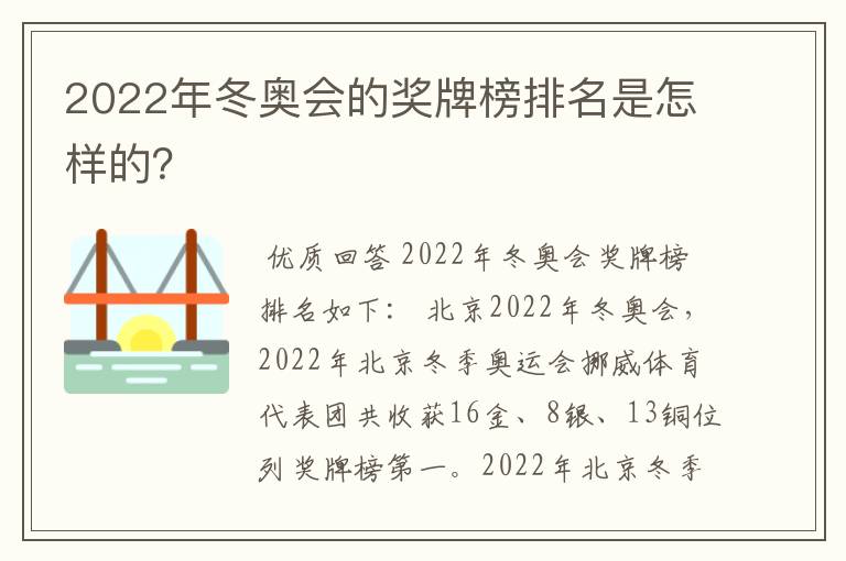 2022年冬奥会的奖牌榜排名是怎样的?
