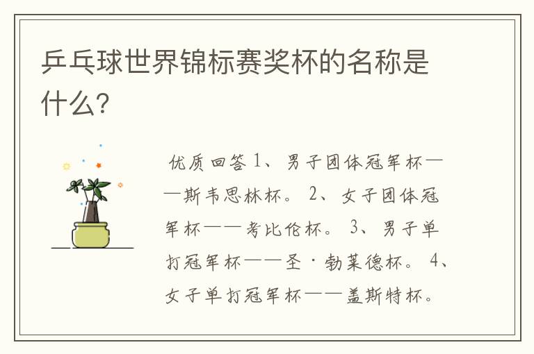 乒乓球世界锦标赛奖杯的名称是什么?