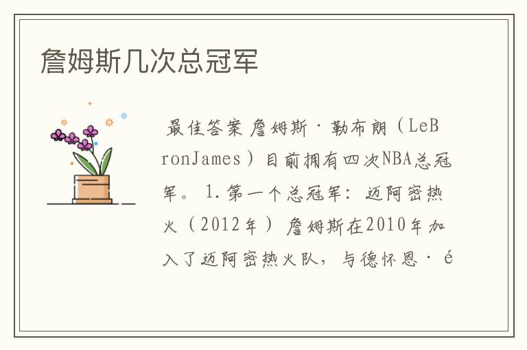 詹姆斯几次总冠军