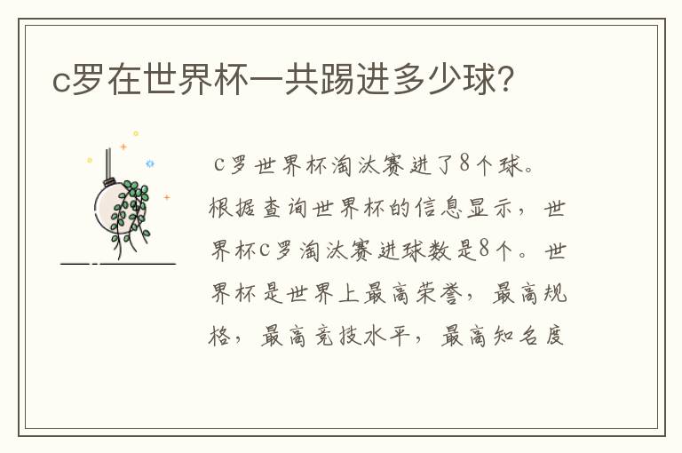 c罗在世界杯一共踢进多少球?