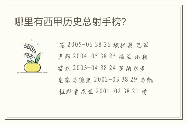 哪里有西甲历史总射手榜?