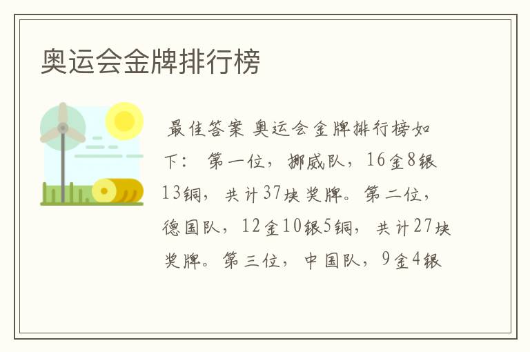 奥运会金牌排行榜
